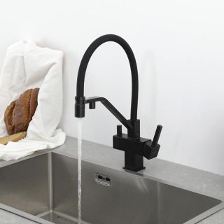 Смеситель для кухни Gappo G4395-66 с подключением фильтра питьевой воды и гибким изливом чёрный